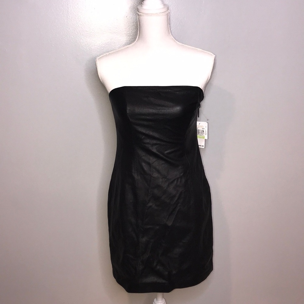 NWT Michael Kors Black Leather Mini Tube Top Dress